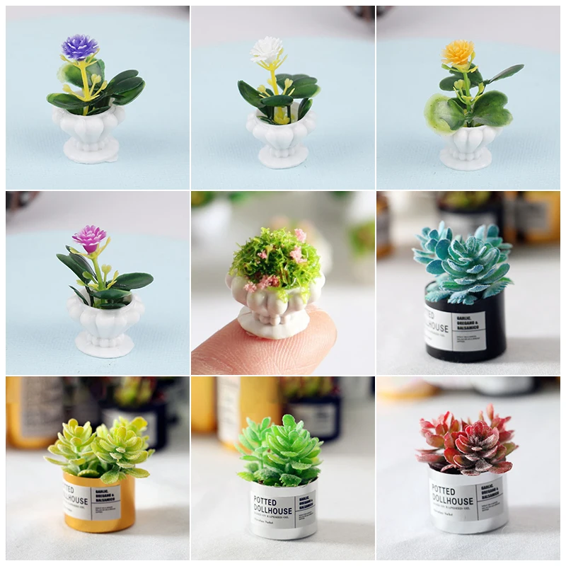 

Fairy Garden Ornament Mini Potted Plant Flowers Pot DollHouse Decor Bonsai Model Kids Play Toys 1:12 Doll House Miniature
