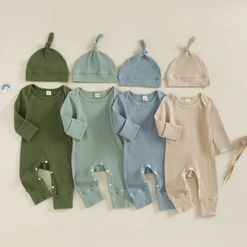 Ribbed Baby Romper Set with Hat 1