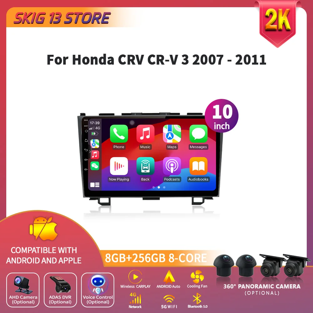

Для Honda CRV CR-V 3 2007-2011 беспроводной Android 14 автомобильный радиоприемник мультимедийный центр GPS навигация 2 Din Carplay 9-дюймовый экран стерео