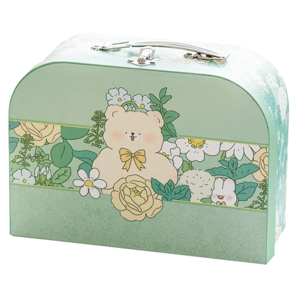 

Suitcase Candy Box Bear Pattern Gift Box Paper Jewelry Case Trinket Keepsakes Box Pencil Storage Container Ring