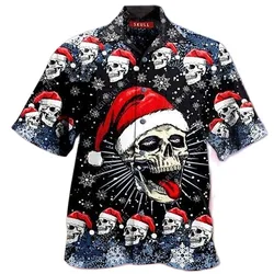 Chemise hawaïenne pour hommes, nouvelle collection, décontractée, à manches courtes, avec un bouton, imprimé crâne de noël, 2022 
