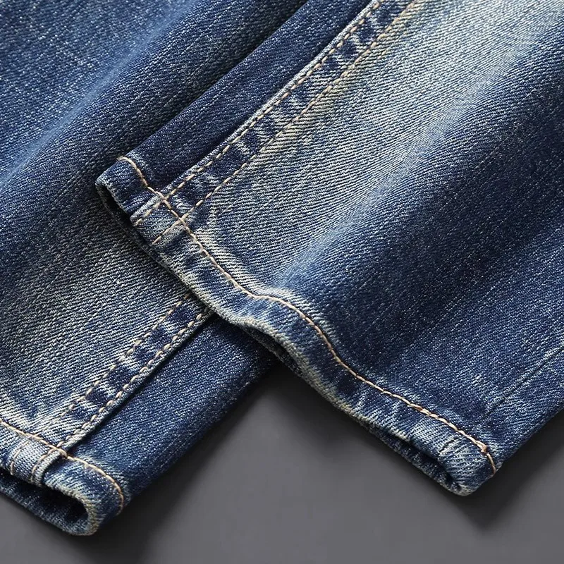 Fashion Designer Men Jeans High Quality Retro Washed Blue Elastic Slim Fit Ripped Jeans Men Trousers Vintage Denim Pants Hombre