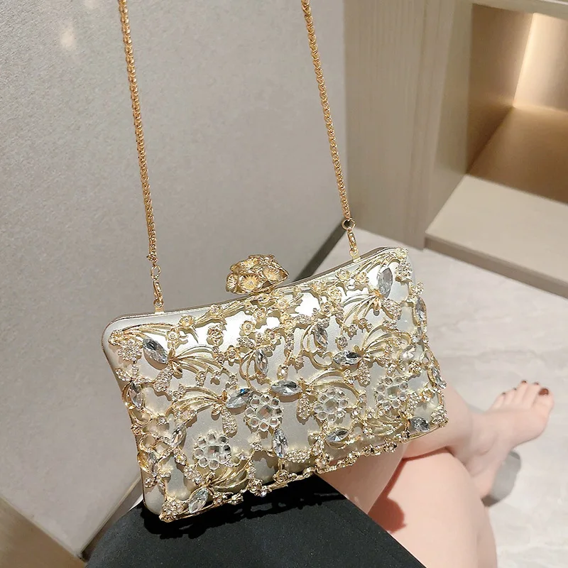 Luxury Gold Beaded Evening Bag Women's Heavy Metal Chain Clutch for Formal Events Dinner Party Bridesmaid Wedding