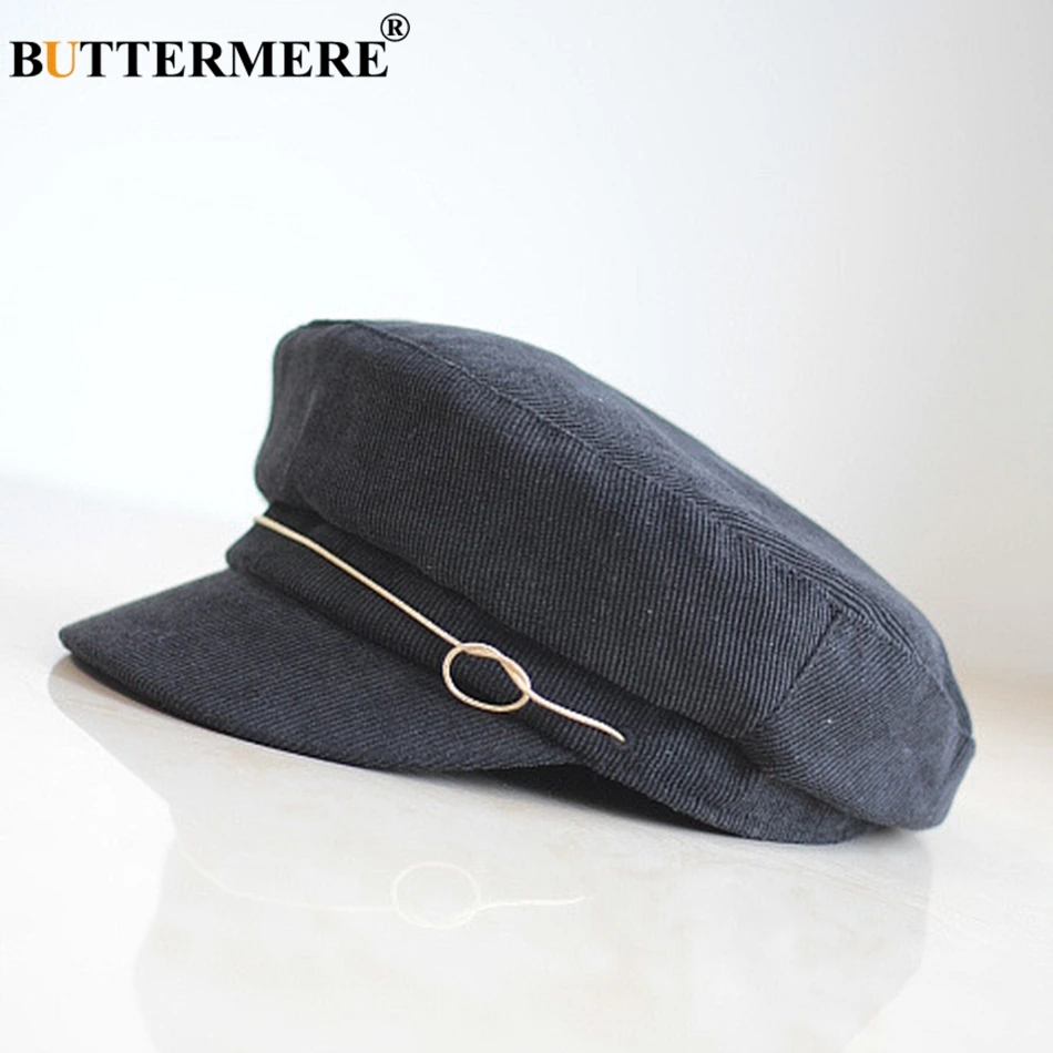 BUTTERMERE Women'S Hats For Autumn Newsboy Cap Corduroy Khaki Painter Hat Flat Ladies Solid Casual Classic Baker Boy Cap Black