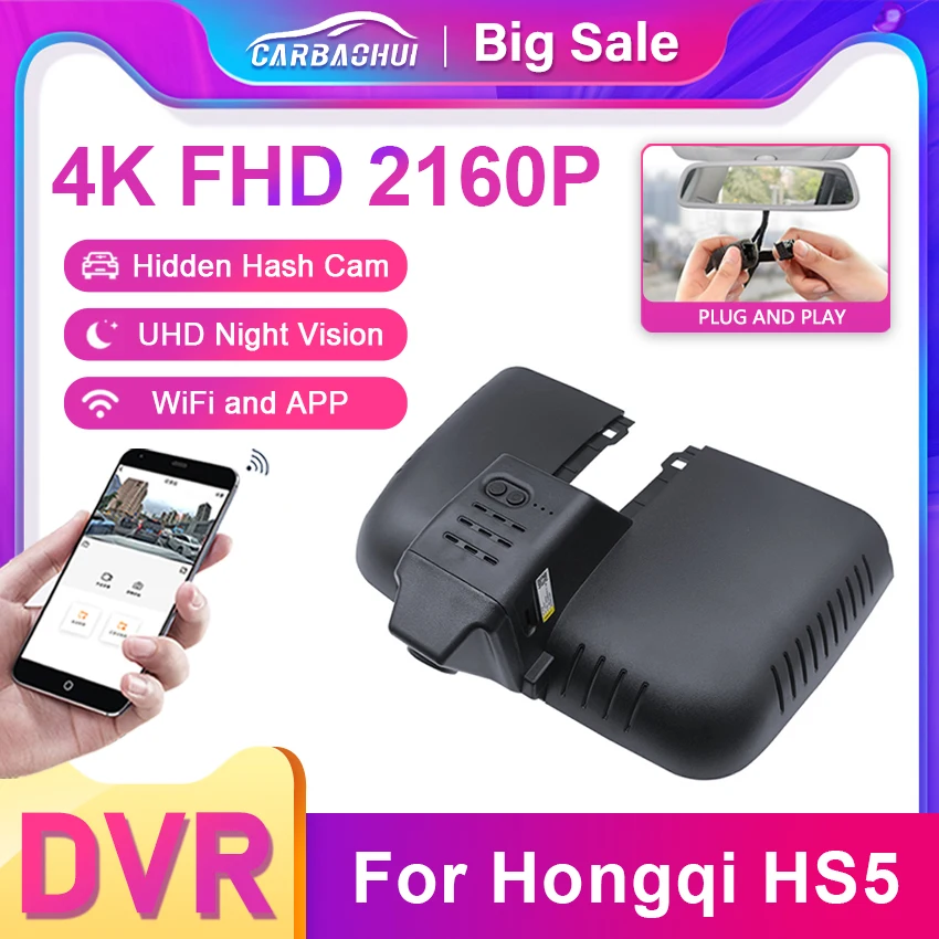 Nuovo Plug And Play 4K 2160P Dash Cam Car Dvr Wifi Videocamera Per Videoregistratore Per Hongqi Hong Qi Hs5 2019-2022 Uhd Wireless Dashcam