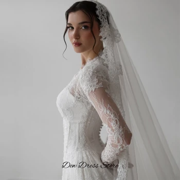 فستان زفاف أنيق بتصميم A-Line مع تطريزات دانتيل ساحرة، ياقة على شكل V وأكمام طويلة، قابل للتخصيص 5