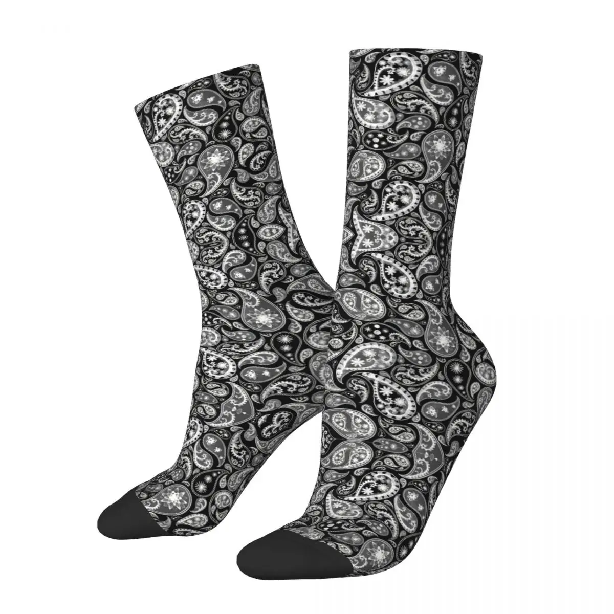 

Black And White Bohemian Paisley Socks Male Mens Women Winter Stockings Printed