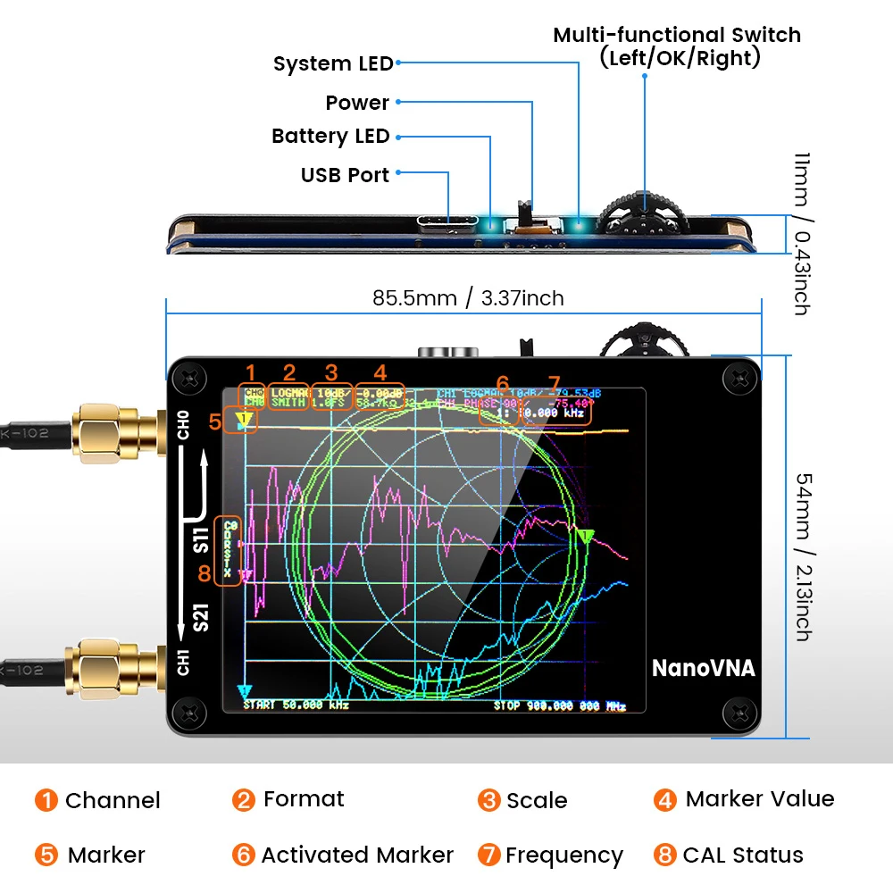 NanoVNA Vector Network Analyzer Digital Touching Screen Shortwave MF HF VHF UHF Antenna Analyzer Standing Wave With Battery