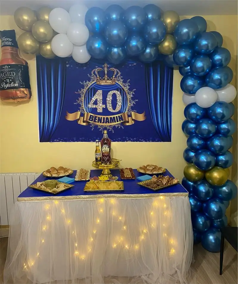 Blue Pink Curtain Crown 20 30 40th Adult Birthday Party Poster Baby Shower Portrait Photo Backdrop Photography Background photo backdrop