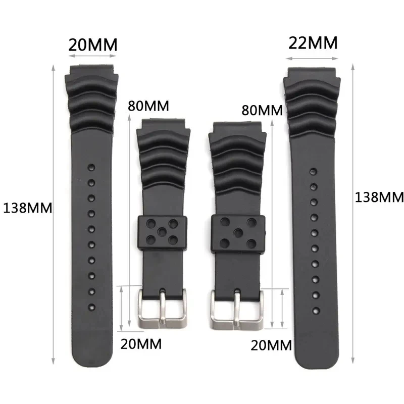 Silicone Sport Waterproof Watch Band, 20mm & 22mm