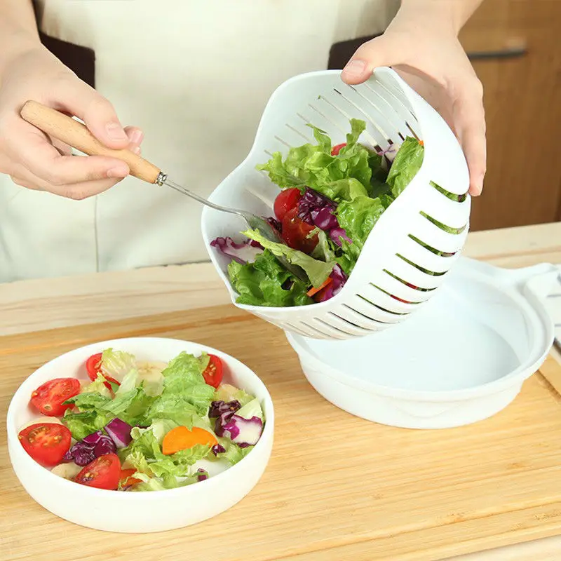1pc Salad Cutter Chopping Bowl Fruit Vegetable Slicer Divider Quick Slicer Chunk Tool