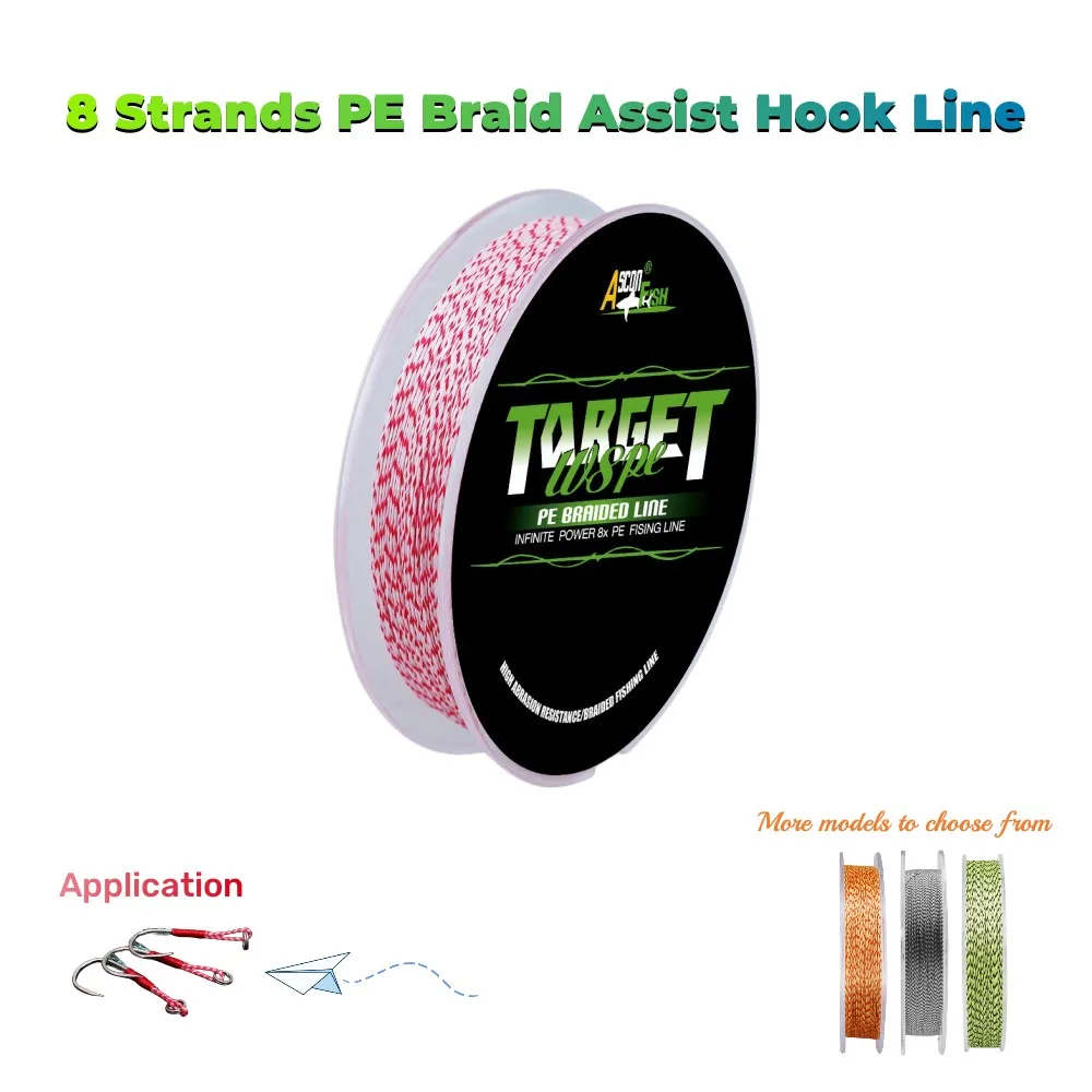 Ligne Assist Hooks PE 8 brins 30/50m 130-300LB pour pêche traîne et leurres - DIY sel