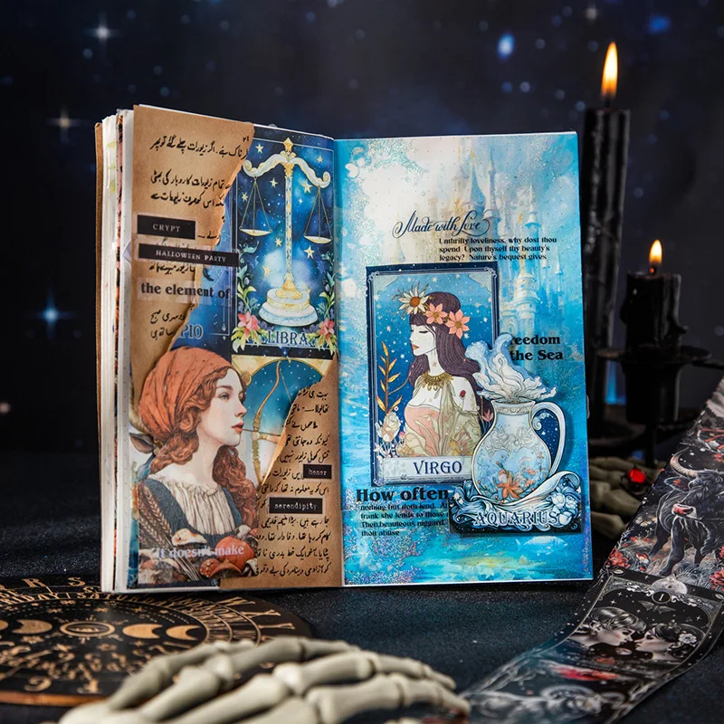 1롤/2롤 스타리 에코 시리즈 12개 별자리 배경 테이프 저널 DIY 장식 재료 4가지 스타일