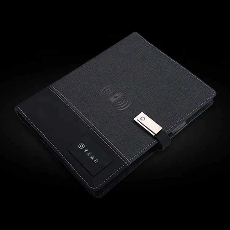 A5 맞춤형 브랜드 PU 가죽 노트북, 보조배터리 무선 충전 USB 드라이버 포함