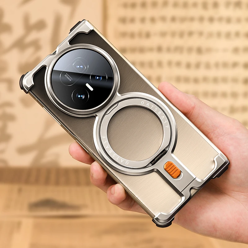 Oatsbasf Metal Magnetic Phone Case for Honor Magic V5 with Ring Stand 360° Rotatable Aluminum Alloy Frameless Shockproof Cover 6