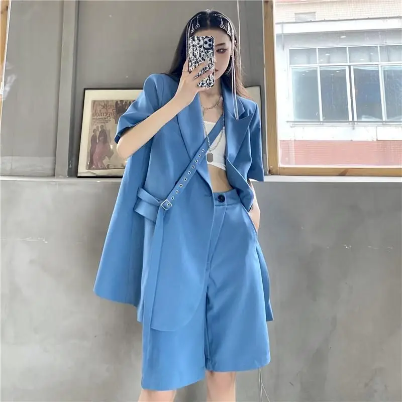 Blazer Suits for Women Summer Trend Thin Shorts Set Street Short Sleeve