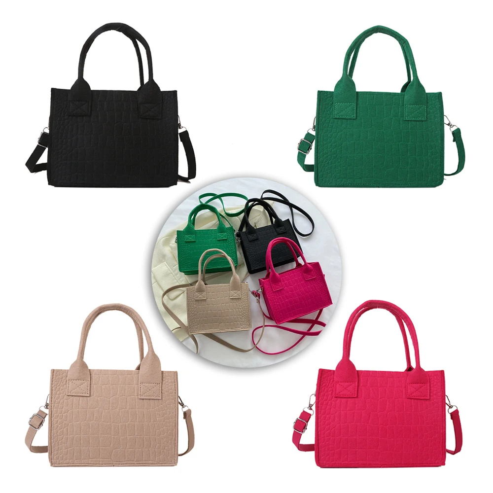 Felt Crocodile Pattern Handbag Mini Square Crossbody Bag Solid Color Pu Leather Purse For Women Shoulder Bag Fashion Small 2024