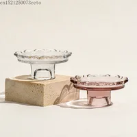 Japanese style high footed glass lace plate, small cake dessert plate, jewelry ring storage tray, aromatherapy candle tray 1