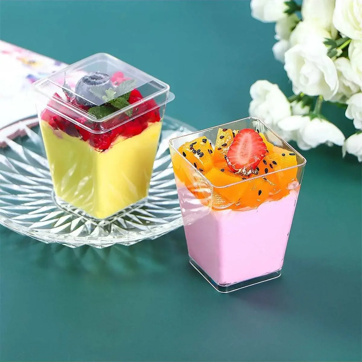 Clear Plastic Dessert Cups – Square Trapezoid Disposable Mini Containers for Pudding, J... - SKU CCL60877 - UGI Packaging