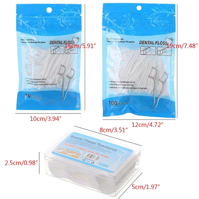 E1YE 50/100pcs Dental Floss Flosser Picks Toothpicks Teeth Stick Tooth Cleaning Interdental Brush