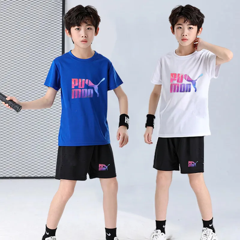 

Medium And Big Boys Suit Summer Sports Leisure Breathable Elastic Thin Short-Sleeved Top T-Shirt Five-Point Pants