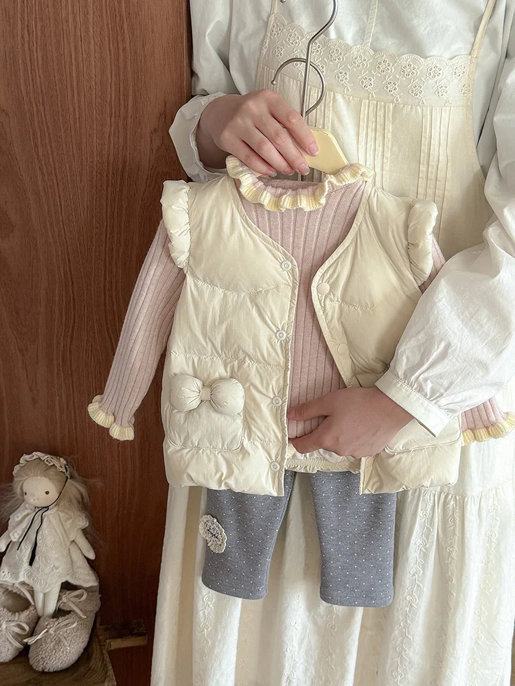  소녀 다운 조끼 가을 및 겨울 스타일 두꺼운 민소매 재킷  방한 따뜻한 조끼