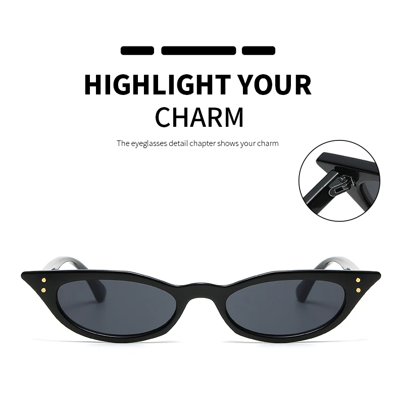 Schutzbrille Cat Eye Sonnenbrille Frauen Niet Design Schmale Dreieck Sonnenbrille Weibliche Schwarz Shades Streetwear Brillen – Detail 1