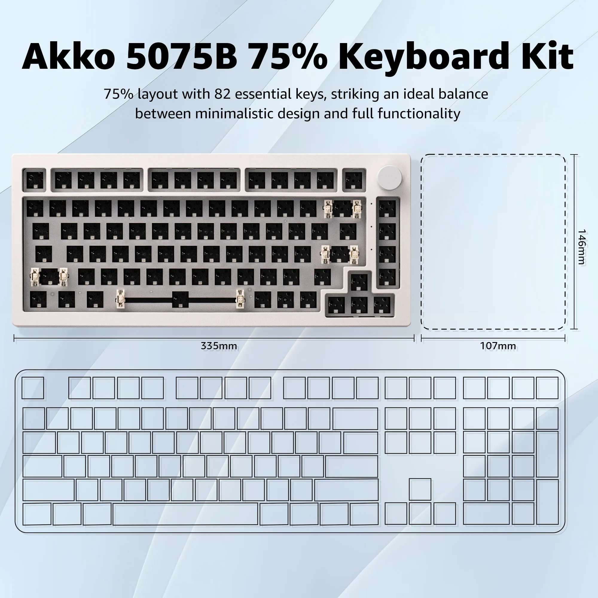 Akko 5075B VIA 키트 75% RGB 3/5 핀 핫 스왑 유선, 2.4G, BT 5.0 무선 맞춤형 기계식 게이밍 키보드 키트, 손잡이 가스켓 포함