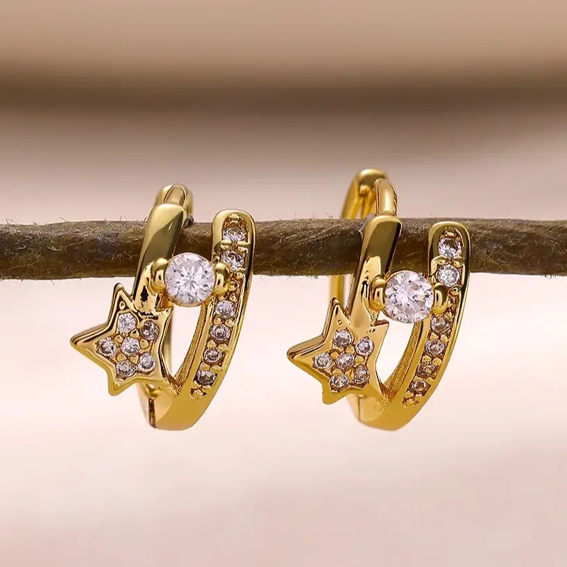 Zircon Stars Earrings Stainless Steel Crystal Hypoallergenic