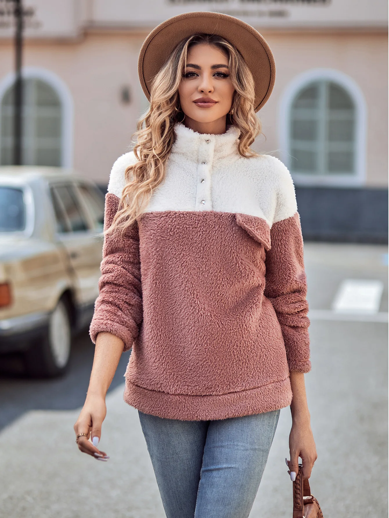 Autumn and Winter New Fashion Women's Wear Versatile European and American Colored Standing Neck Plush Thick Top