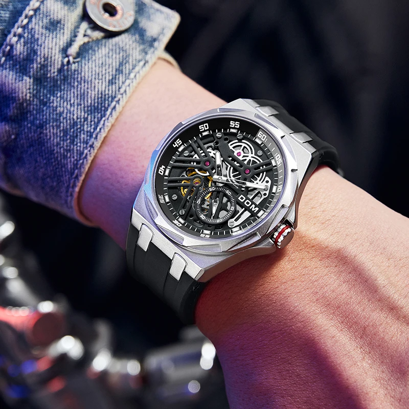 DOM Mechanical Automatic Watch  Leisure Business High Luxury High quality men's watch  Men's Mechanical watchSilver