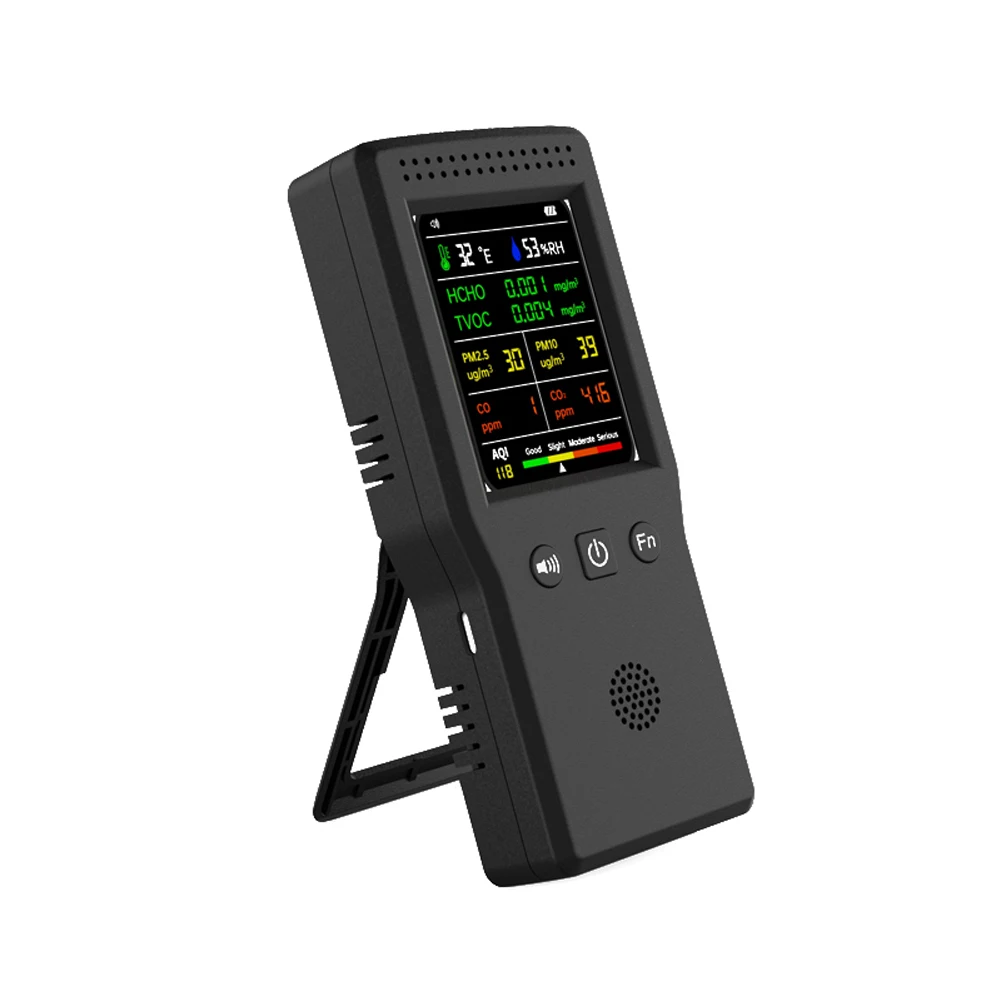 

Rechargeable Portable 9 In 1 Temperature Humidity PM2.5 PM10 HCHO TVOC CO CO2 AQI Multifunctional Gas Air Quality Detector