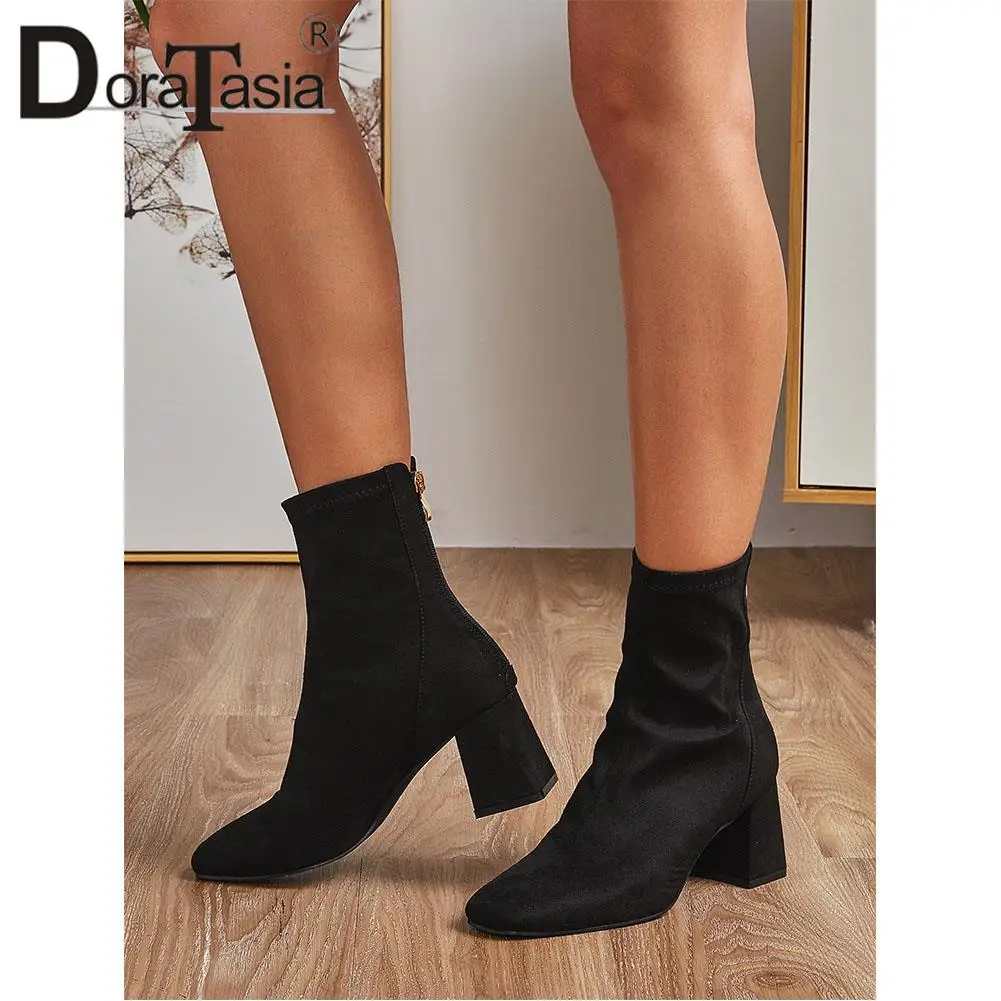

Brand New Ladies Solid Ankle Boots Fashion Zip Chunky Heels women's Boots Casual Party Office Autumn Spring Woman Shoes