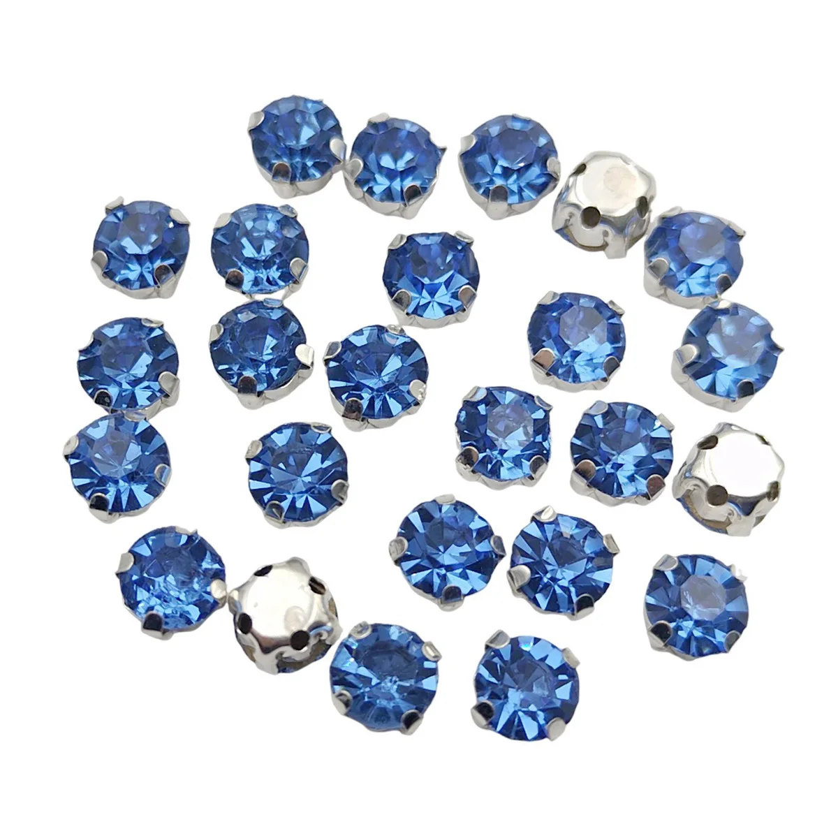 Round Glass Rhinestones with Claw Setting - Crystal Stones with Silver Metal Base