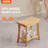 VEVOR Bamboo Shower Bench 19.1 x 11.3 x 18.3 in Waterproof Shower Stool Chair with Storage Shelf 330lbs Load Capacity Spa Seat 2