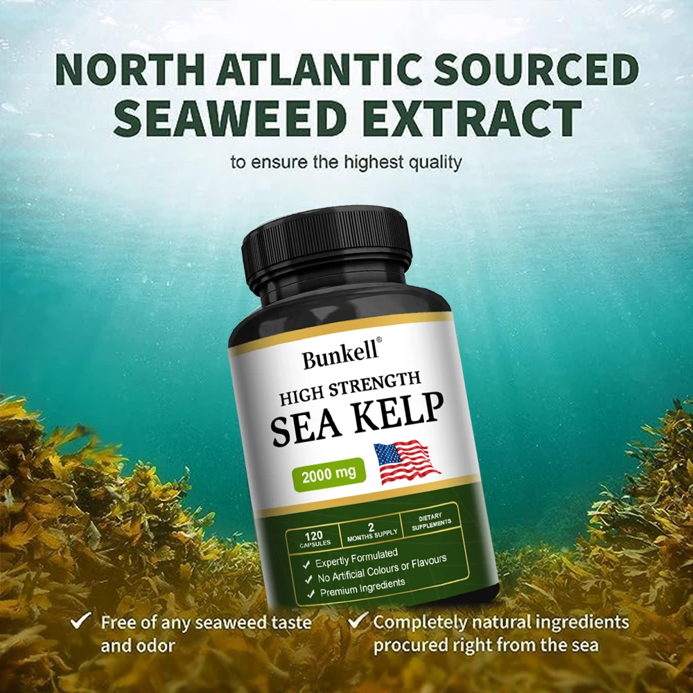 Bunkell Seaweed 2000 Mg-120 Veggie Caps Natural Source of Iodine for Thyroid, Nervous System, Immune and Cognitive Support