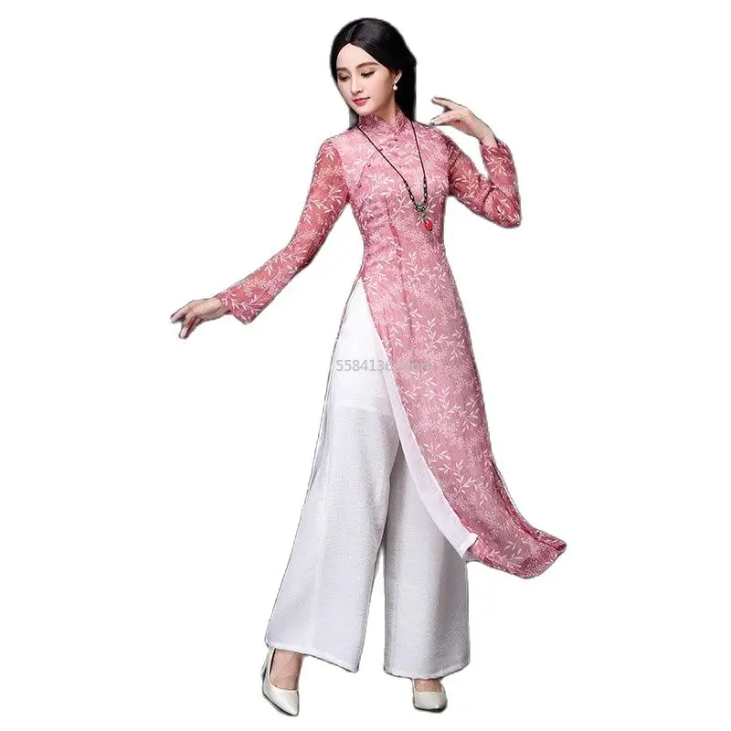 aodai vietnam cheongsam qi pao chinese dress for women traditional cotton linen floral elegant ao dai dress oriental qipao