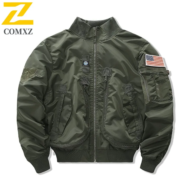 COMXZ Men Stand Collar Bomber Jacket Aviator Baseball Military Tactical Spring Autumn Thickened Windproof Sportswear Streetwear