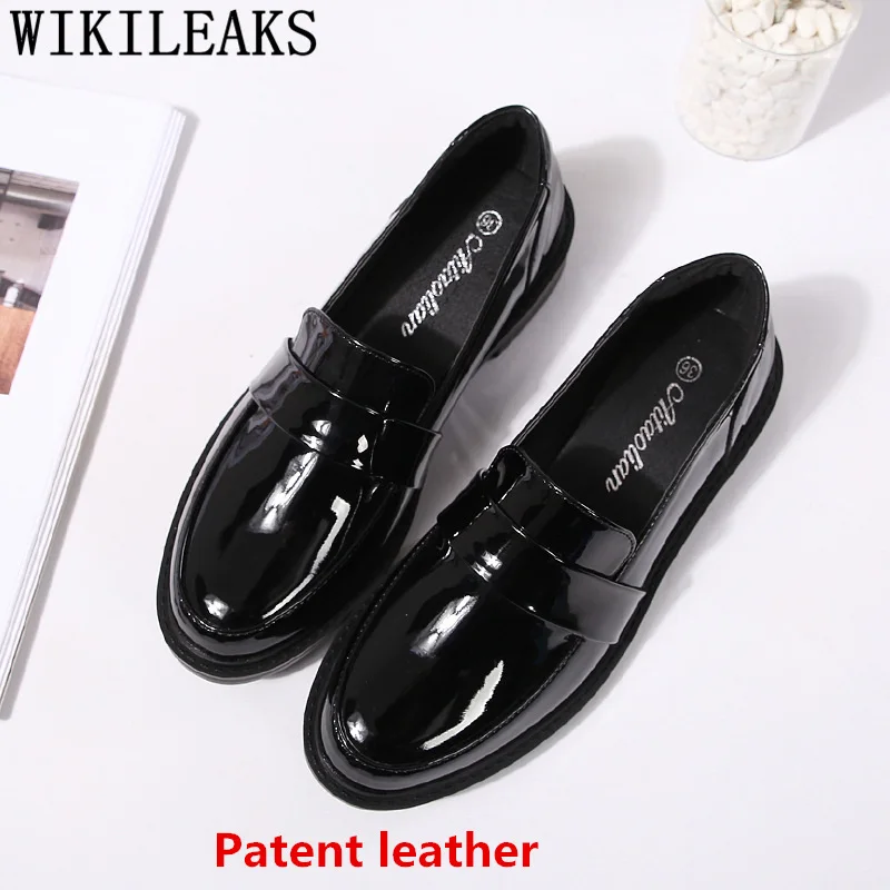 Women Oxford Shoes Leather Mary Jane Shoes Patent Leather Loafers Slip On
