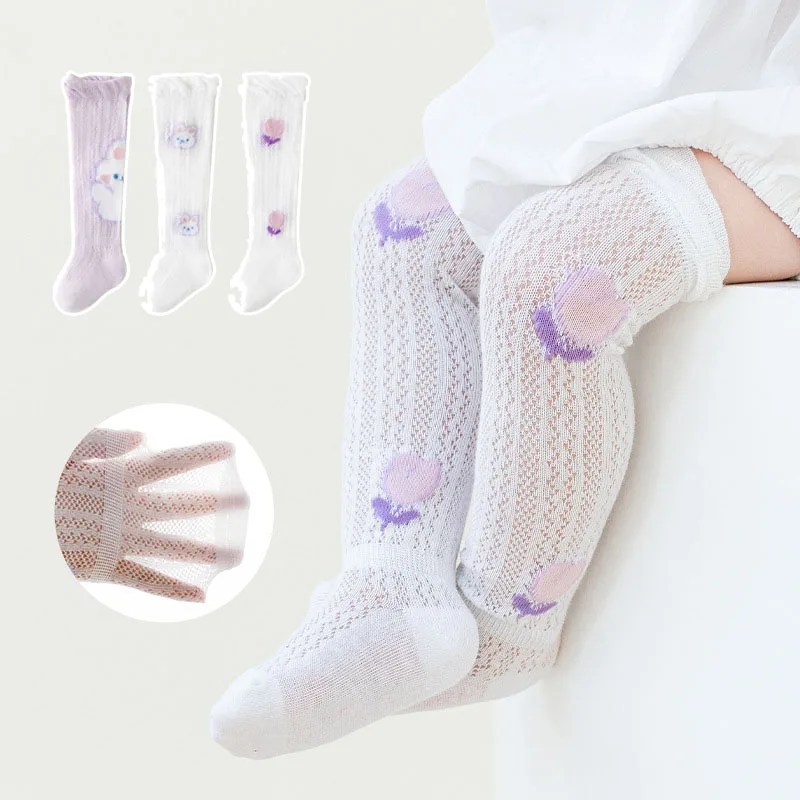 

3Pairs 0-3Y Summer Baby Socks Newborn Long Stockings Thin Breathable Baby Girl Long Mesh Sock Cute Toddler Over Knee High Socks