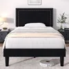 Double size platform bed frame adjustable cushioned headboard, sturdy wooden strip support, easy to assemble 1