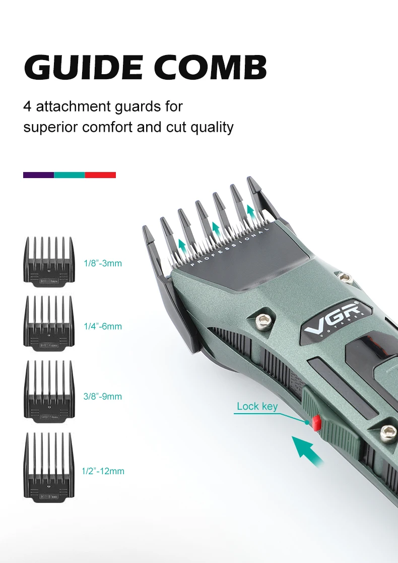 VGR Trimmer Trådløs Klipning Hine Professionel Hår Elektrisk Barber Digital Display Clipper til Mænd V-696_voghion.com