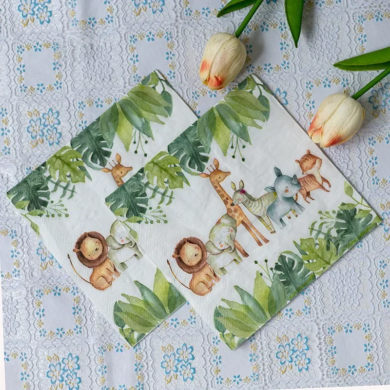 20pcs/Pac 33cm 2-Ply Animal Print Napkin Facial Tissue Handkerchief Paper Birthday Party Paper Towel Restaurant Decoration