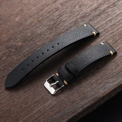 Handcrafted Vintage Leather Watch Band with Detailed Stitching - 22mm (Black)