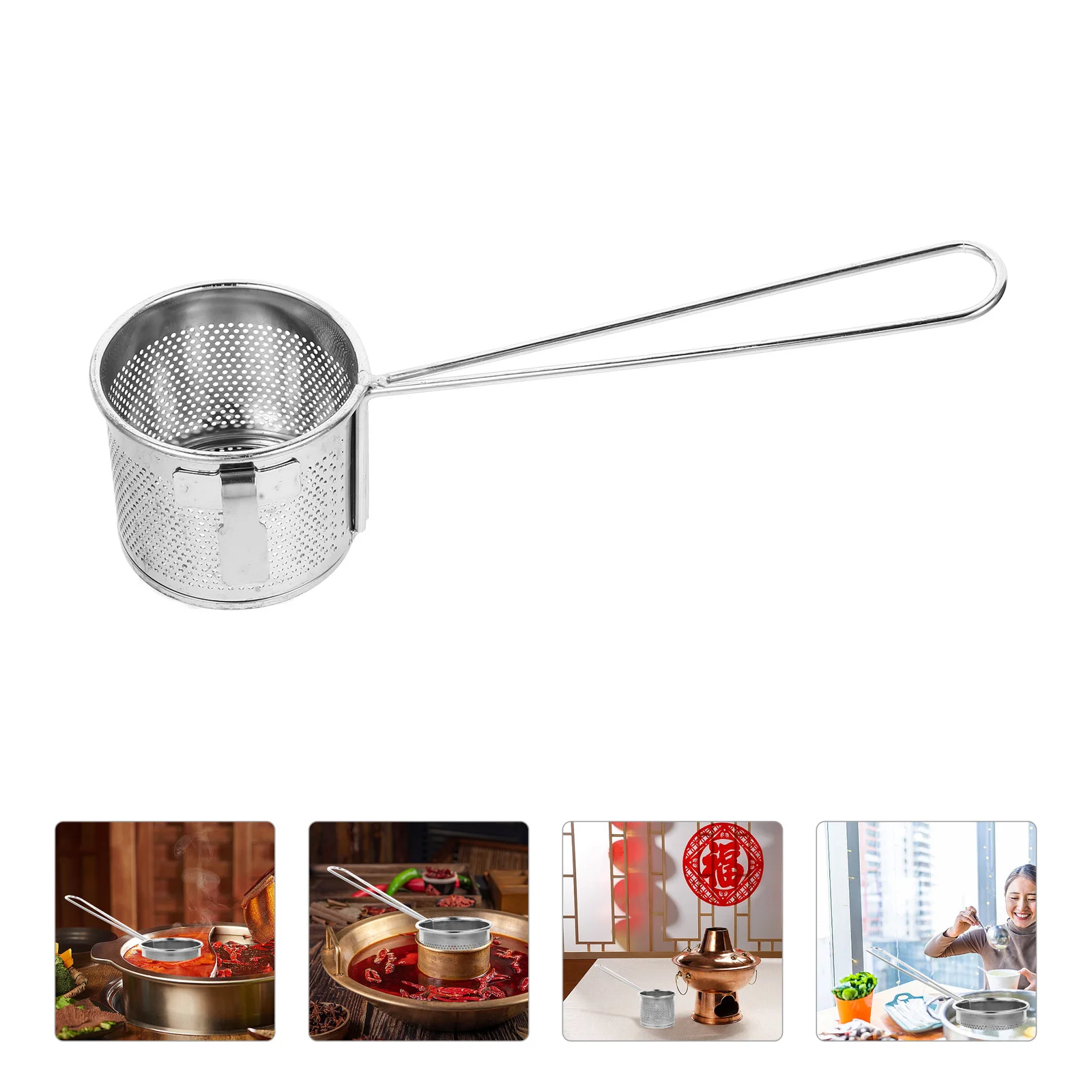 

Stainless Steel Hot Pot Colander with Hook (extended Height 7cm) 1pc Pasta Basket Home Supplies Noodles Food Mesh Strainer for