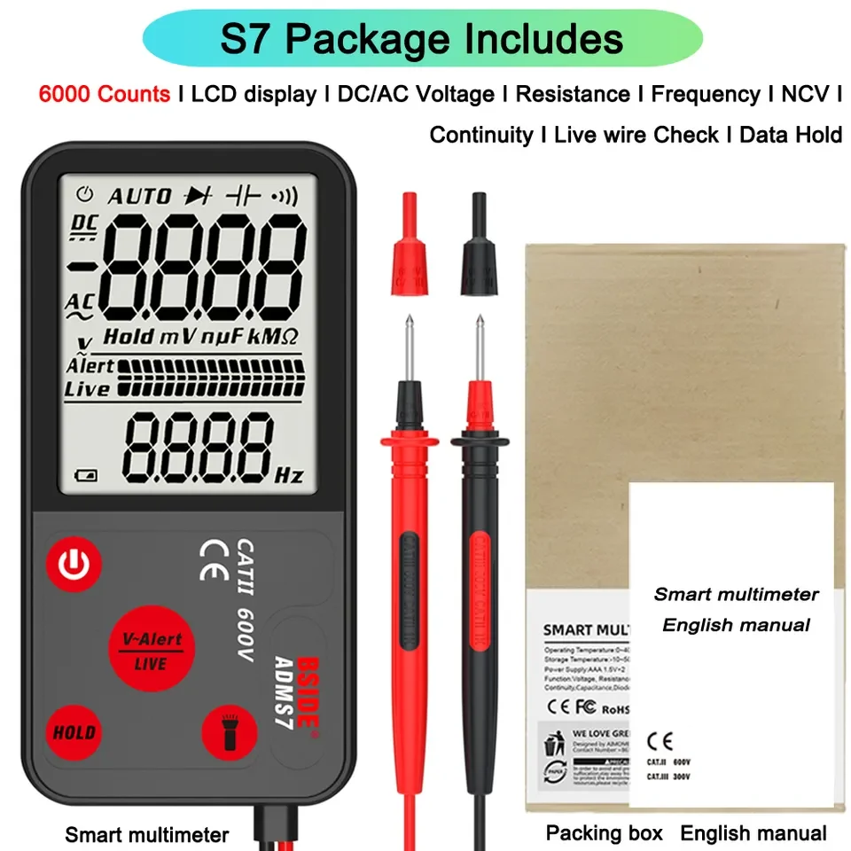

BSIDE ADMS7 6000 Counts Voltage Tester 3.5'' Large LCD Digital Smart Multimeter Triple Display TRMS DMM with Analog Bargraph
