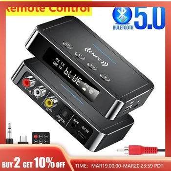 블루투스 5.0 리시버 송신기 FM 스테레오 AUX 3.5mm 잭 RCA 광학 핸즈프리 통화 NFC 무선 오디오 어댑터 TV 자동차 스피커