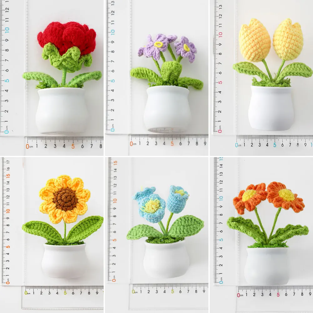 Handwoven Woolen Thread Mini Potted Flower - Office Desktop Ornamental Plant Decoration