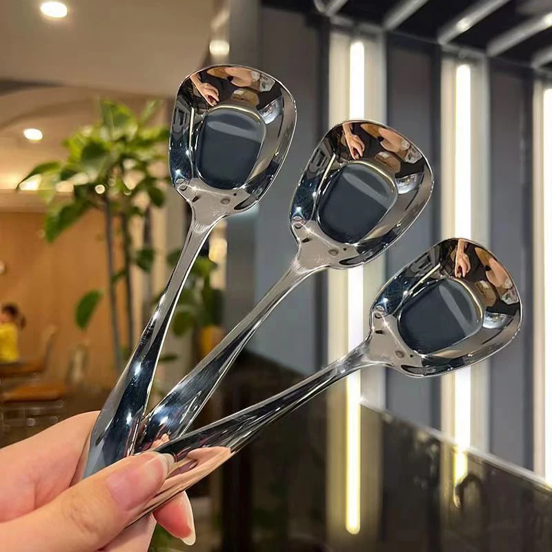 

17cm Soup Spoon Stainless Steel Big Head Round Spoon Long Handle Stirring Dessert Spoon Home Kitchen Gadget Restaurant Accessory
