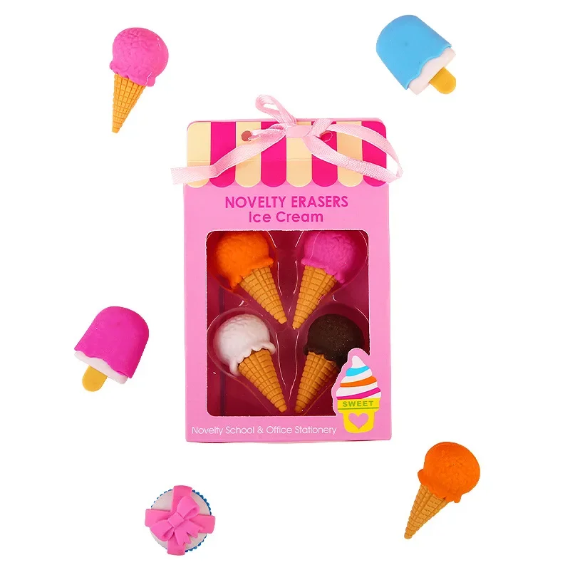 1 세트 Kawaii 크리 에이 티브 음식 케이크 지우개 크리스마스 어린이 선물 아이스크림 햄버거 롤리팝 분리형 고무 지우개 편지지